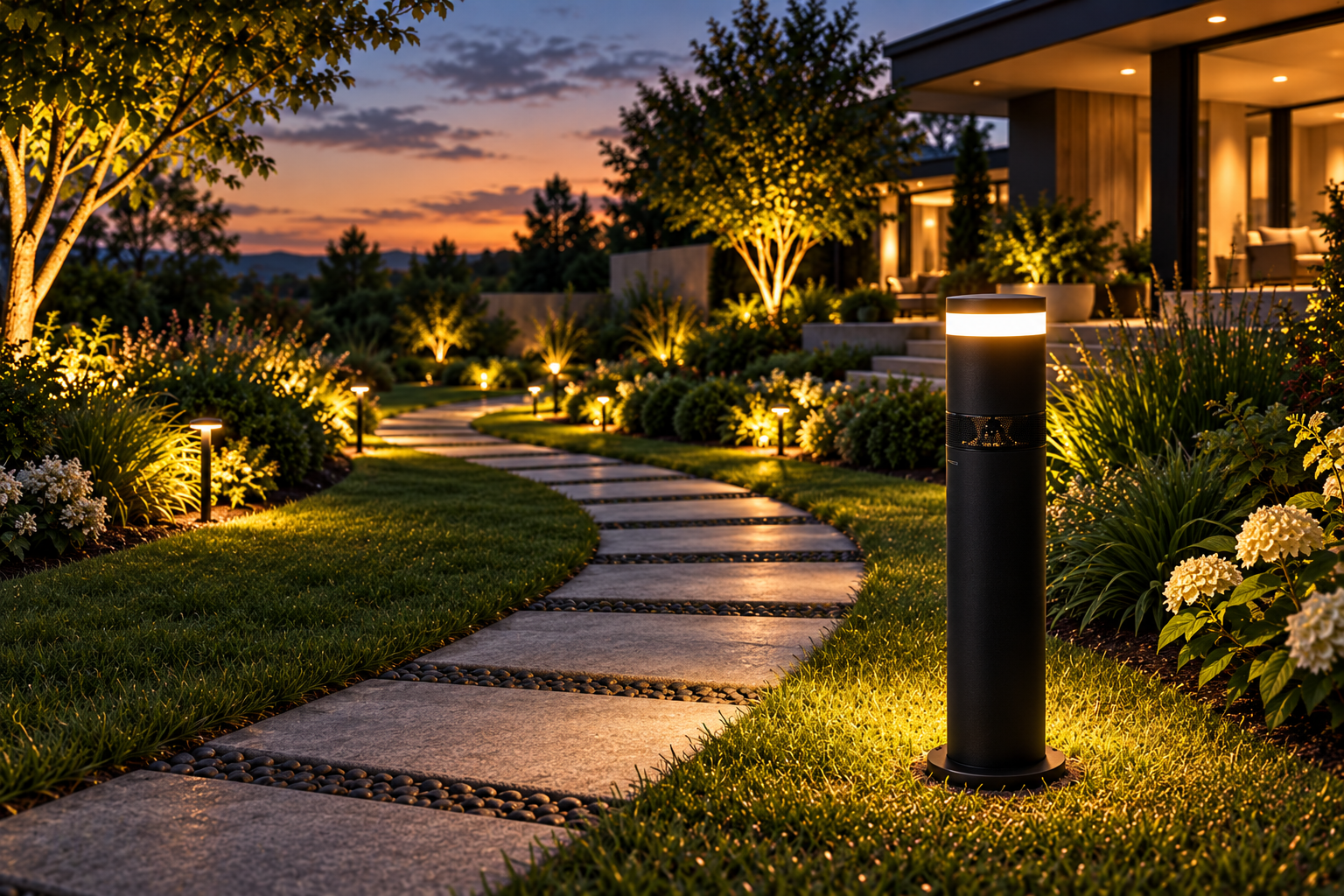 Air Series AIR FB outdoor speaker along a lit garden path